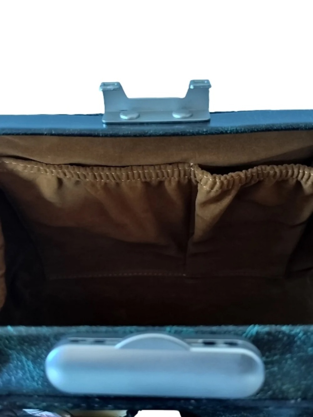 Patricia Nash Turquoise and Brown Tooled Leather Satchel Bag - Picture 5 of 7